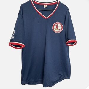 ST LOUIS CARDINALS Team Logo Men Blue Pullover V Neck Baseball Promo Jersey XL!